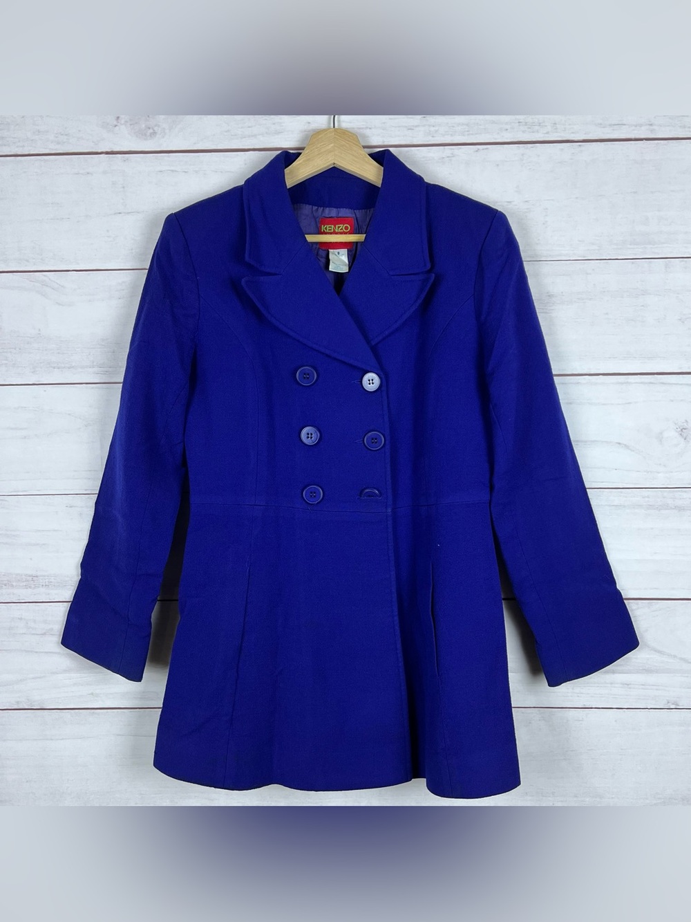 Kenzo Jungle Double Breasted Peacoat Women’s Size 42 Wool Blue Vintage